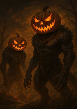 Pumpkin Headed Monsters in Dark Forest
