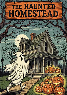 The Haunted Homestead Halloween Illustration