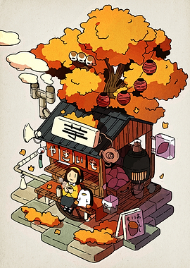 Autumnal Japanese Sweet Potato Stand Illustration