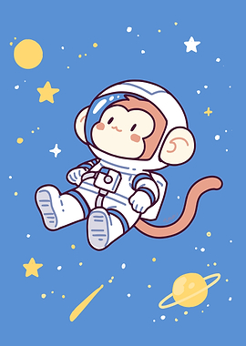 Monkey Astronaut in Space Cartoon