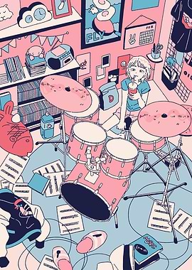 Pink Drum Set in a Room