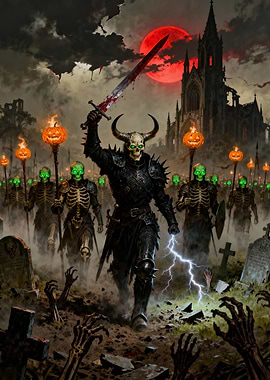 Halloween Undead Army in Graveyard