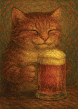 Happy Cat with Beer Mug