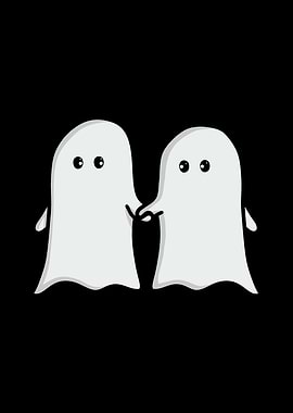 Two Cartoon Ghosts Holding Hands