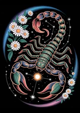 Scorpio Zodiac Sign with Daisies