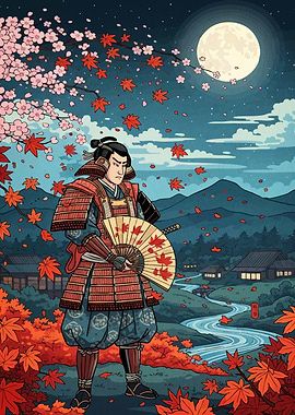 Samurai Autumn Landscape Moon