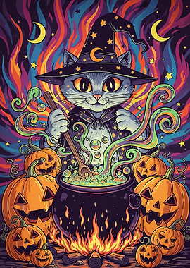 Halloween Cat Witch Brewing