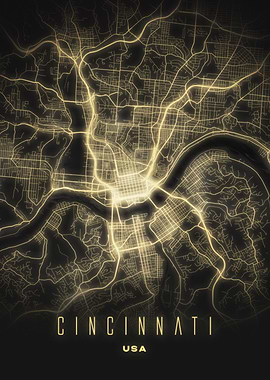 Minimalist Map of Cincinnati - Modern USA City Wall Art