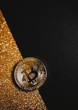 Bitcoin on Gold Glitter and Black
