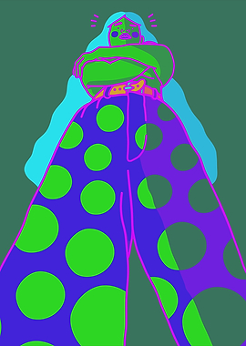 Colorful Cartoon Character with Polka Dots