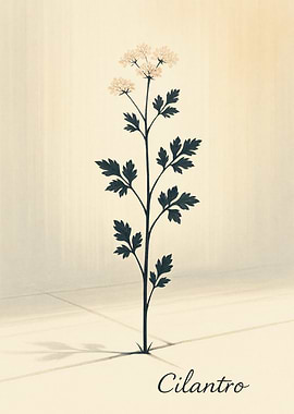 Cilantro botanical illustration on cream background