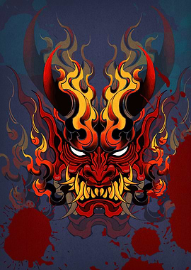 Fiery Oni Mask Illustration