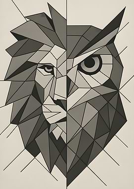 Geometric Lion and Owl Artwork