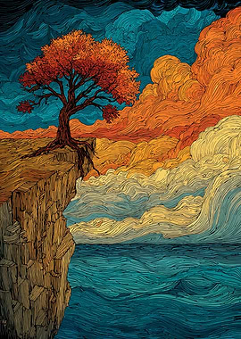 Tree on Cliff Edge with Ocean View
