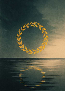 Golden Laurel Wreath Over Water