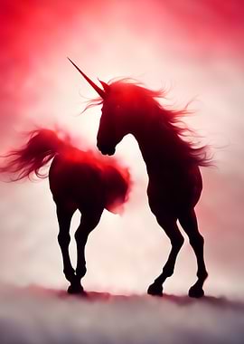 Surreal Unicorns in Red Silhouette Halloween rpg Fantasy