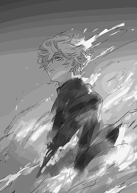 Monochrome Anime Character Portrait