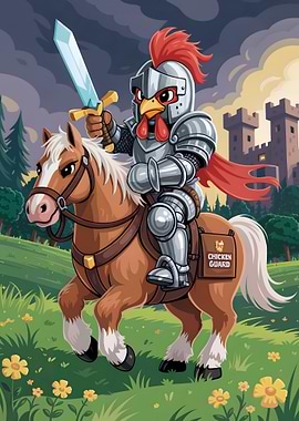 Chicken Knight on Horseback Cartoon