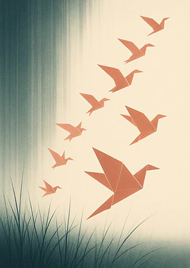 Origami Birds in Flight