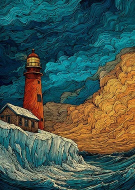Lighthouse on a Cliff with Stormy Sky