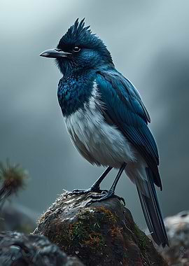 Blue and White Bird on Rock