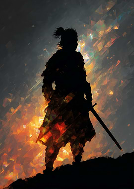 Silhouette of Warrior with Sword
