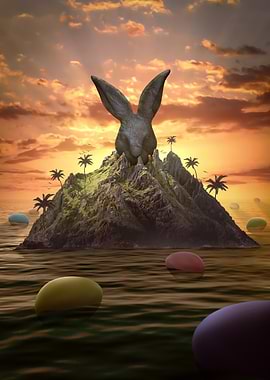 Easter Island with a Rabbit Statue