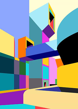 Abstract Geometric Cityscape with Bold Colors