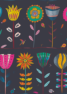 Colorful Floral Pattern on Dark Background