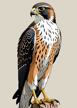 Detailed Illustration of a Perched Falcon
