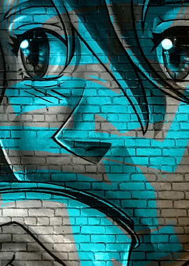 Anime Graffiti on Brick Wall
