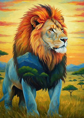 Majestic Lion African Landscape