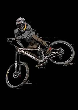 Mountain Biker in Action on Black Background