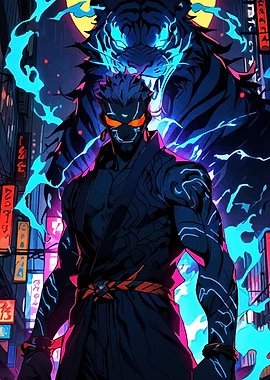 Cyberpunk Warrior with Tiger Spirit
