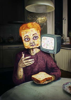 Television Toast – Surreal Portrait with Bread Face