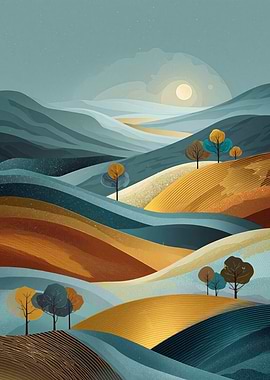Abstract Landscape with Hills and Trees