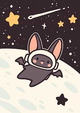 Cute Bat Astronaut in Space Cartoon