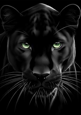 Black Panther Portrait with Green Eyes