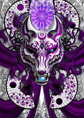 Purple Kitsune Mask Digital Art