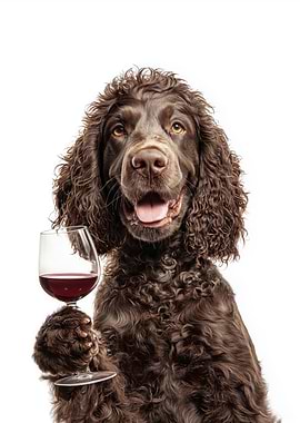 American Water Spaniel dog with Wine Glass Portrait