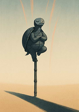 Zen Turtle on Bamboo Pole