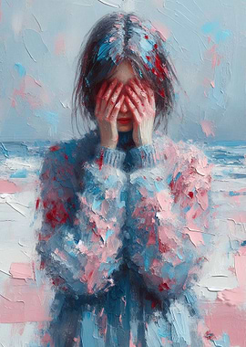 The Breaking Point - Impressionistic Woman Covering Face by Ocean