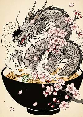 Dragon Ramen Bowl Cherry Blossoms
