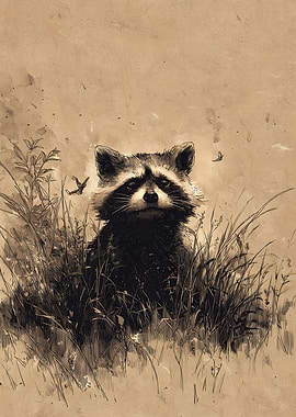 Raccoon Portrait in Sepia Tones