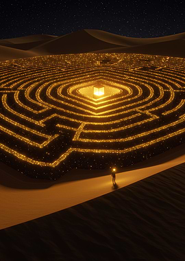 Glowing Maze in Desert Night
