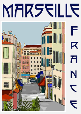 Marseille, France Cityscape Illustration
