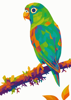 Colorful Parrot on Branch Digital Art