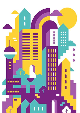 Abstract Cityscape with Geometric Shapes