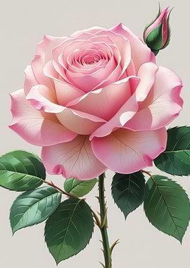 Pink Rose Blossom with Bud