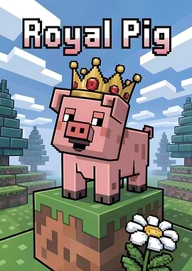 Royal Pig Minecraft Style Illustration